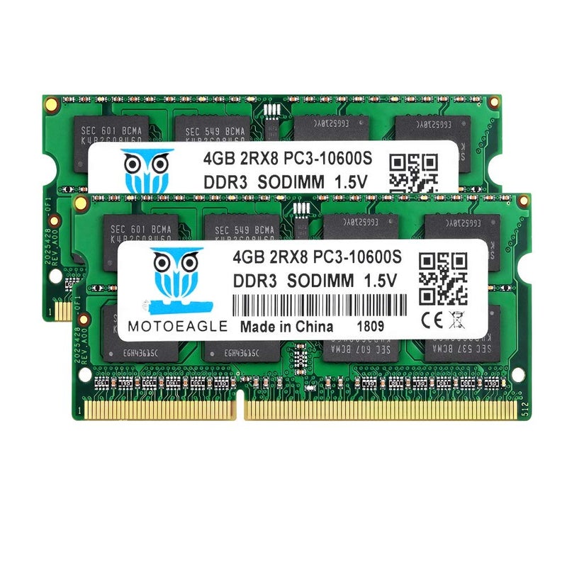 Motoeagle DDR3 1333MHz SODIMM 8GB Kit (2x4GB), 4GB 2RX8 PC3 10600S -09-11 204 Pin 1.5V Laptop Memory - Image 1